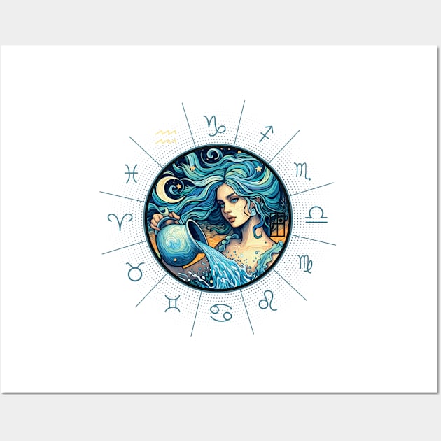 ZODIAC Aquarius - Astrological AQUARIUS - AQUARIUS - ZODIAC sign - Van Gogh style - 3 Wall Art by ArtProjectShop